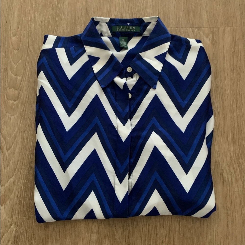 Ralph Lauren Women’s Bold Blue and White Zigzag Shirt